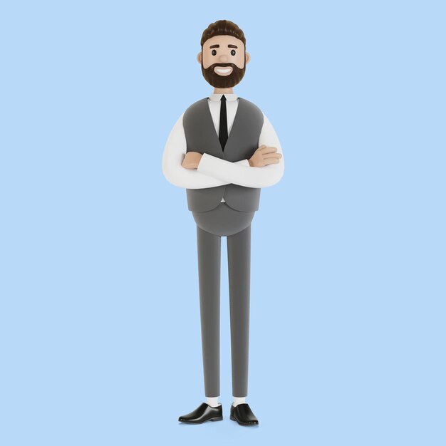 Portrait of a beautiful cartoon character in a suit. 3d illustration.