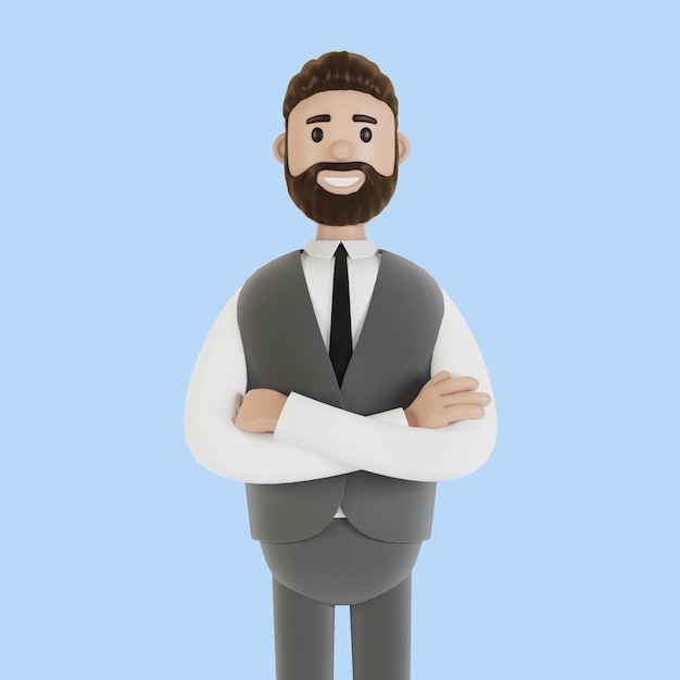 Portrait of a beautiful cartoon character in a suit 3d illustration