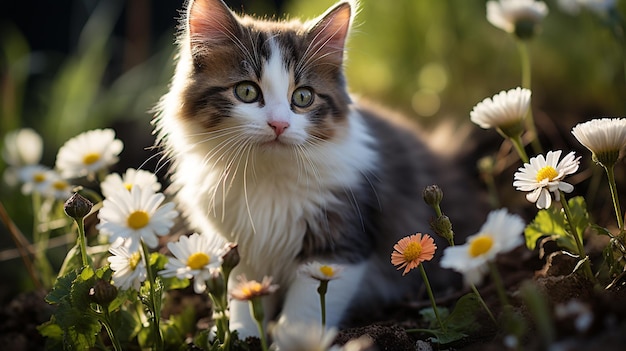 portrait of a beautiful cat cat on a walk in nature at sunset