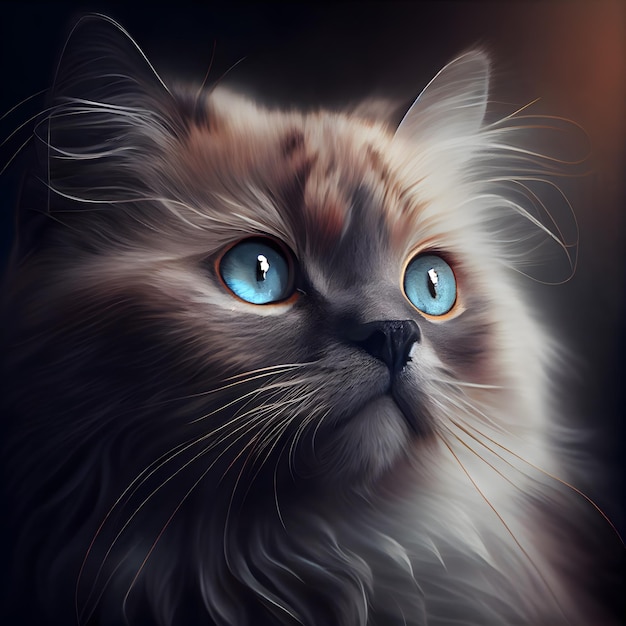 Portrait of a beautiful cat with blue eyes on a black background