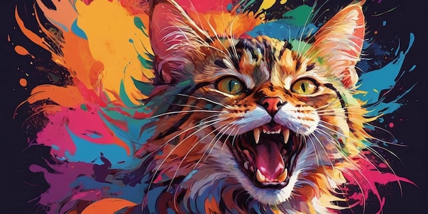 Portrait of a beautiful cat with colorful splashes