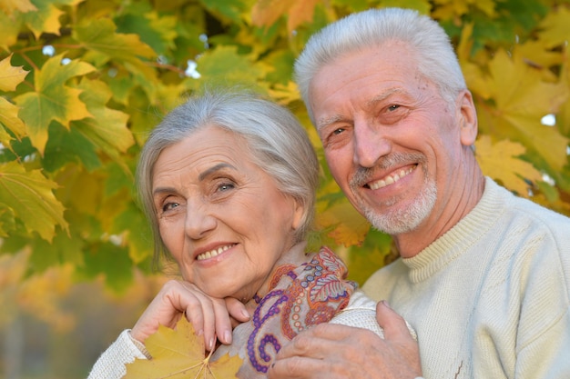 Portrait of beautiful caucasian senior couple   in the park