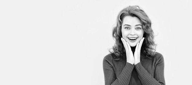 Portrait of beautiful cheerful redhead girl curly hair smiling laughing looking at camera