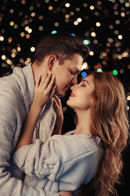 Portrait beautiful couple with lights