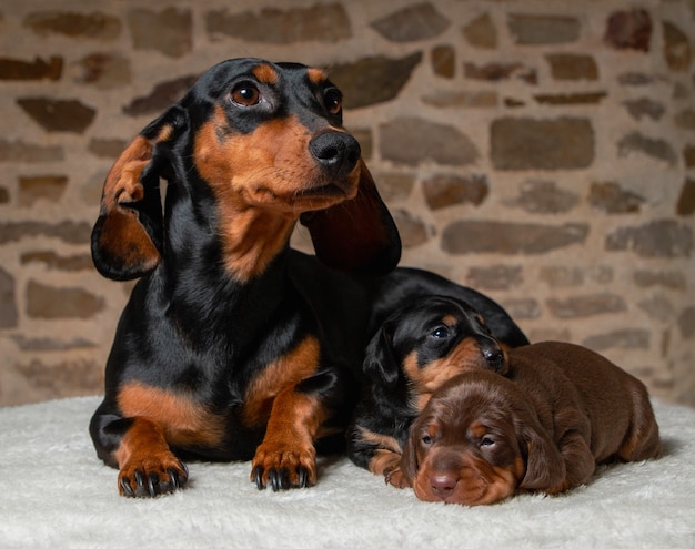 Photo portrait of a beautiful, cute, gentle dachshund puppy