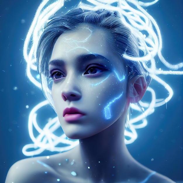 Portrait of beautiful cute girl in neon glow