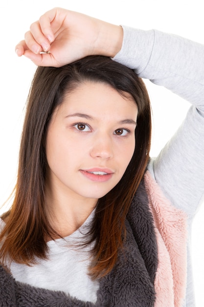 Portrait of beautiful cute young woman female model smiling