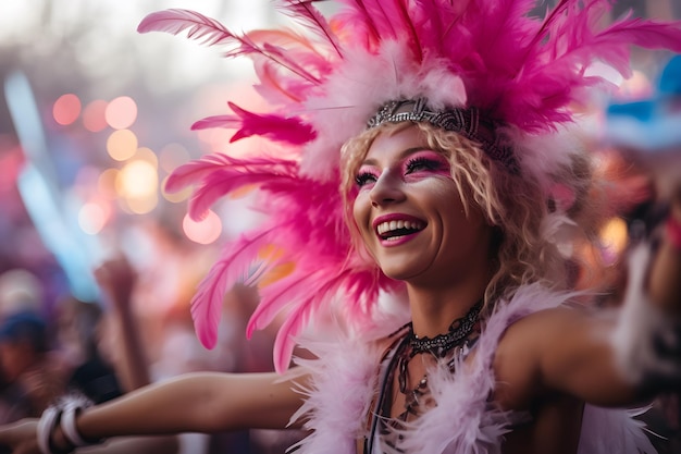 Portrait of a beautiful dancer girl at new year EDM festival