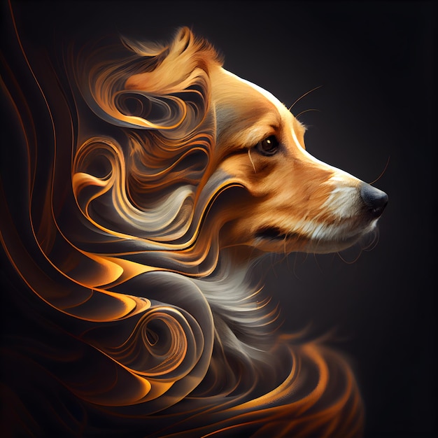 長い髪のイラストを持つ美しい犬の肖像画