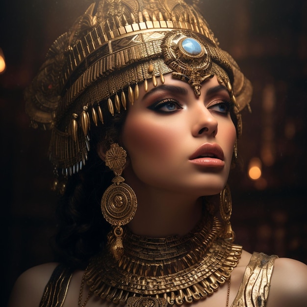 황금 보석을 가진 아름다운 이집트 여성의 초상화 럭셔리 패션