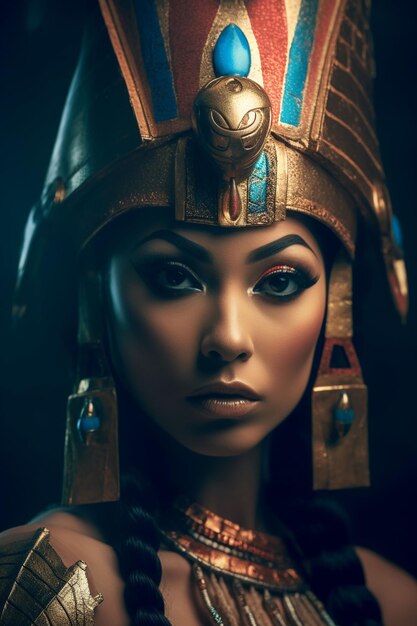 黄金の宝石を持つ美しいエジプト人女性の肖像画 高級ファッション