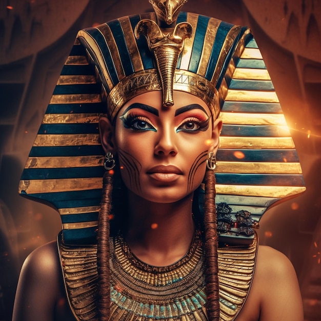 황금 보석을 가진 아름다운 이집트 여성의 초상화 럭셔리 패션