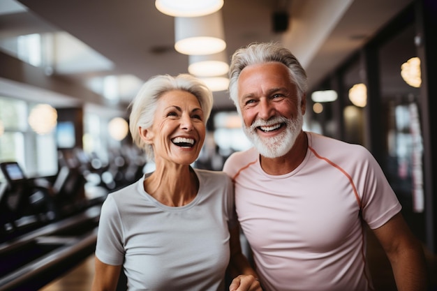 Portrait of beautiful elderly couple in gym