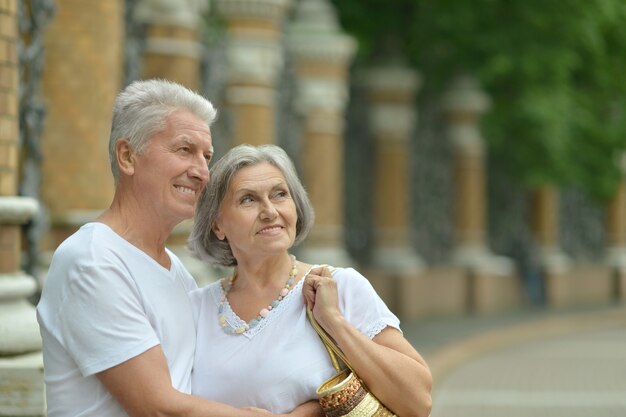 屋外の美しい老夫婦の肖像画、クローズアップ
