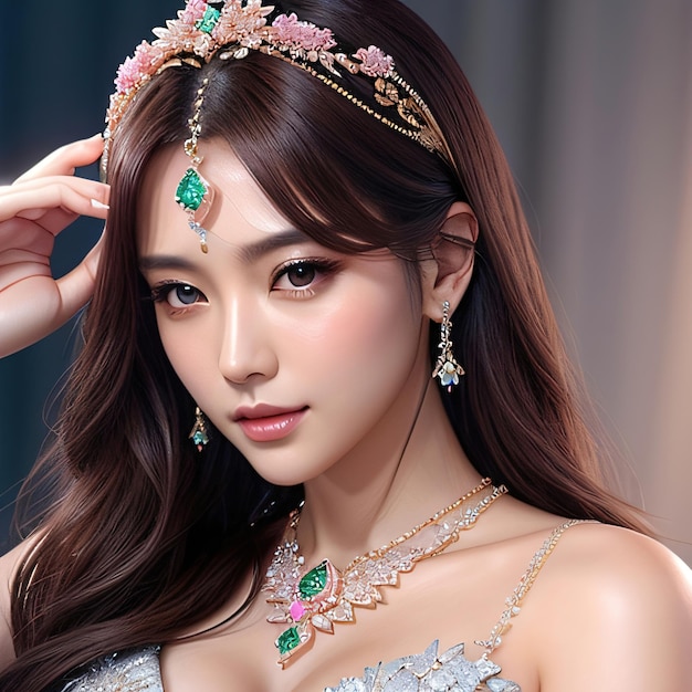 Portrait of a beautiful elegant woman with expensive luxury jewelries