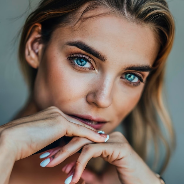 Portrait of a beautiful female model dreamy blue eyes