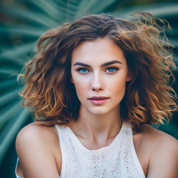 Portrait of a beautiful female model dreamy blue eyes