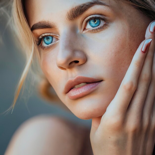 Portrait of a beautiful female model dreamy blue eyes