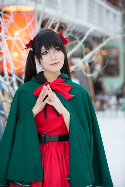 Photo a portrait of beautiful female santa in christ mas