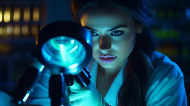 Photo portrait of a beautiful female scientist using micro pipette for analysis