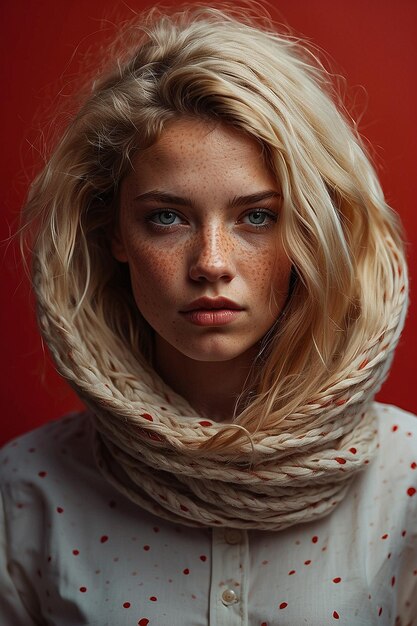 Photo portrait of beautiful freckled woman