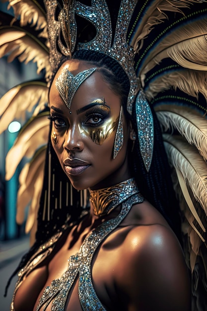 Portrait of a Beautiful girl in brazilian carnival rio do janeiro AIGenerated