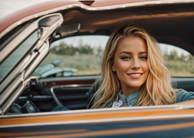 Portrait of a beautiful girl in a car