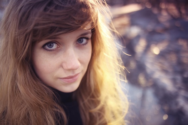 Photo portrait of beautiful girl close-facial portrait