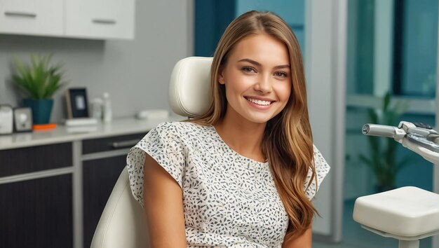 Portrait of a beautiful girl in a dental chair