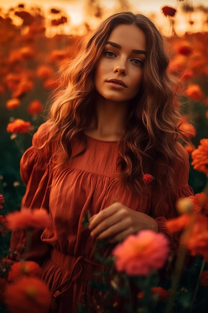 Portrait of beautiful girl in field