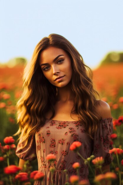 Portrait of beautiful girl in field