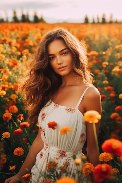 Portrait of beautiful girl in field