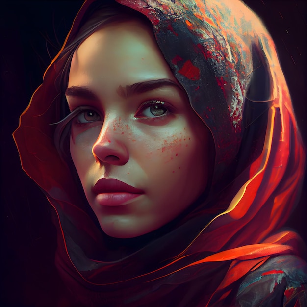 Portrait of a beautiful girl in a red shawl