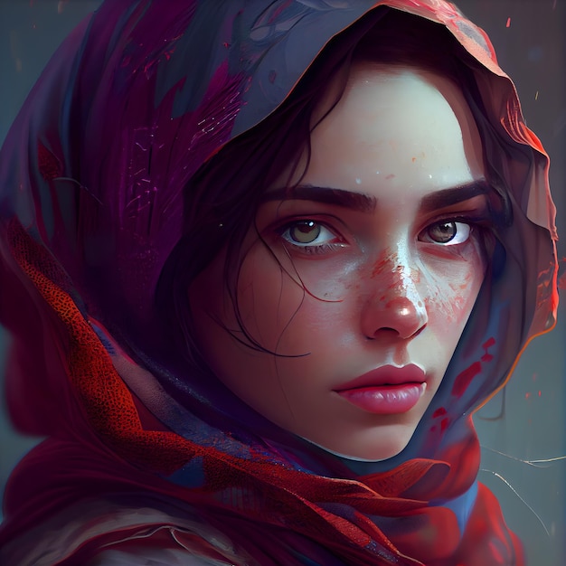 Portrait of a beautiful girl in a red shawl