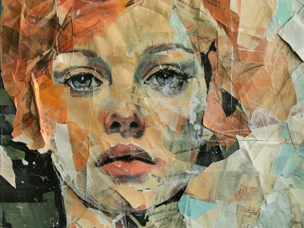 Portrait of beautiful girl Trendy torn paper collage