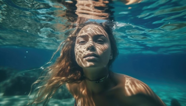 portrait of a beautiful girl underwater close up