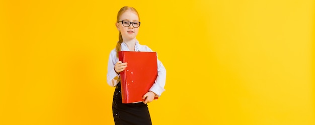 Portrait of a beautiful girl in a white blouse and black skirt