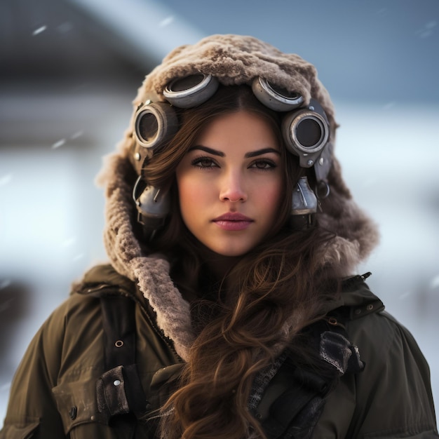 Portrait of a beautiful girl on a winter landscape