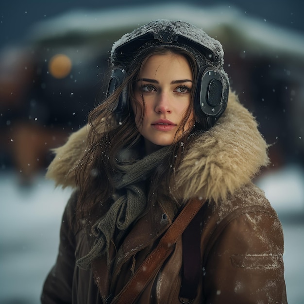 Portrait of a beautiful girl on a winter landscape