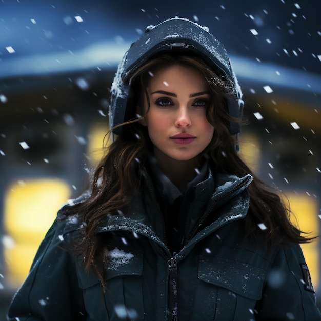 Portrait of a beautiful girl on a winter landscape