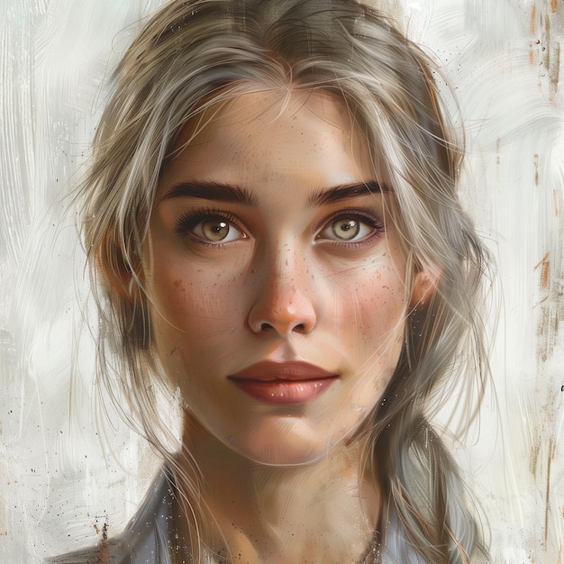금발과 파란 눈 을 가진 아름다운 소녀 의 초상화