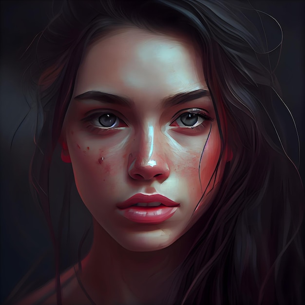 Portrait of a beautiful girl with blood on her face 3d rendering