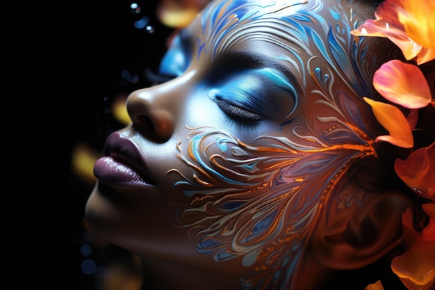 Premium AI Image  A woman with a bright orange face paint and a