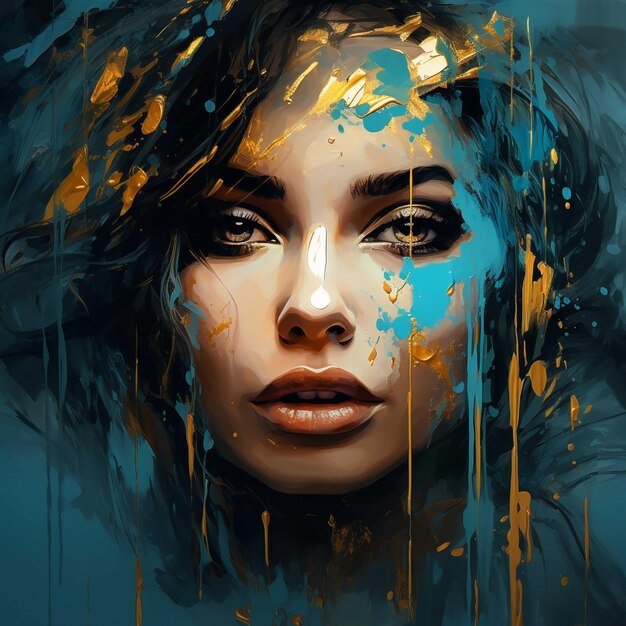 Portrait of a beautiful girl with creative makeup Digital painting