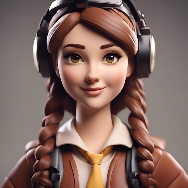 Photo portrait of a beautiful girl with headphones listening to music 3d rendering