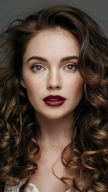 Portrait of a beautiful girl with long brown curly hair