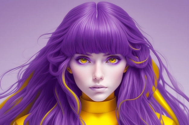 Portrait of a beautiful girl with purple hair in anime style Neural network AI generated