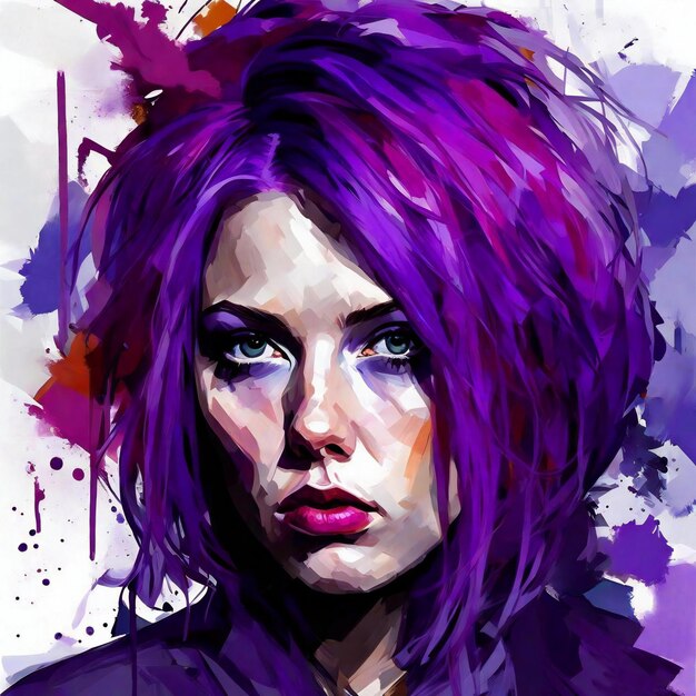 Portrait of a beautiful girl with purple hair