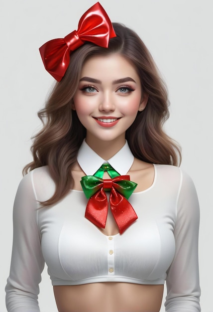 Portrait of a beautiful girl with a red bow on her head