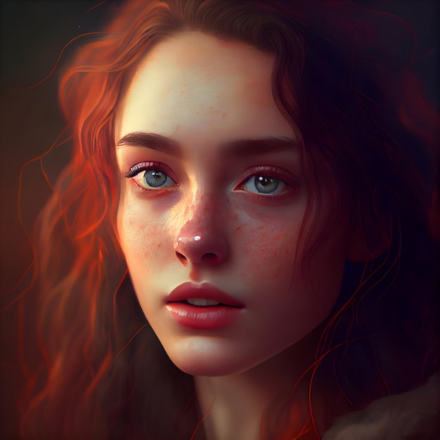 Portrait of a beautiful girl with red hair and freckles